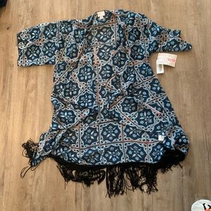 Patterned Sheer kimono with black fringe